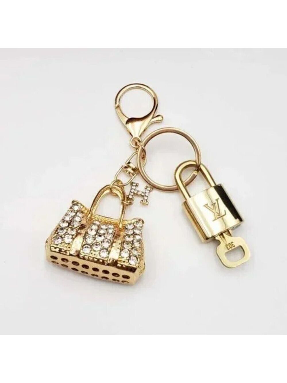 Authentic Louis Vuitton Padlock & Key Gold ✨Unbranded Bag Charm Keychain